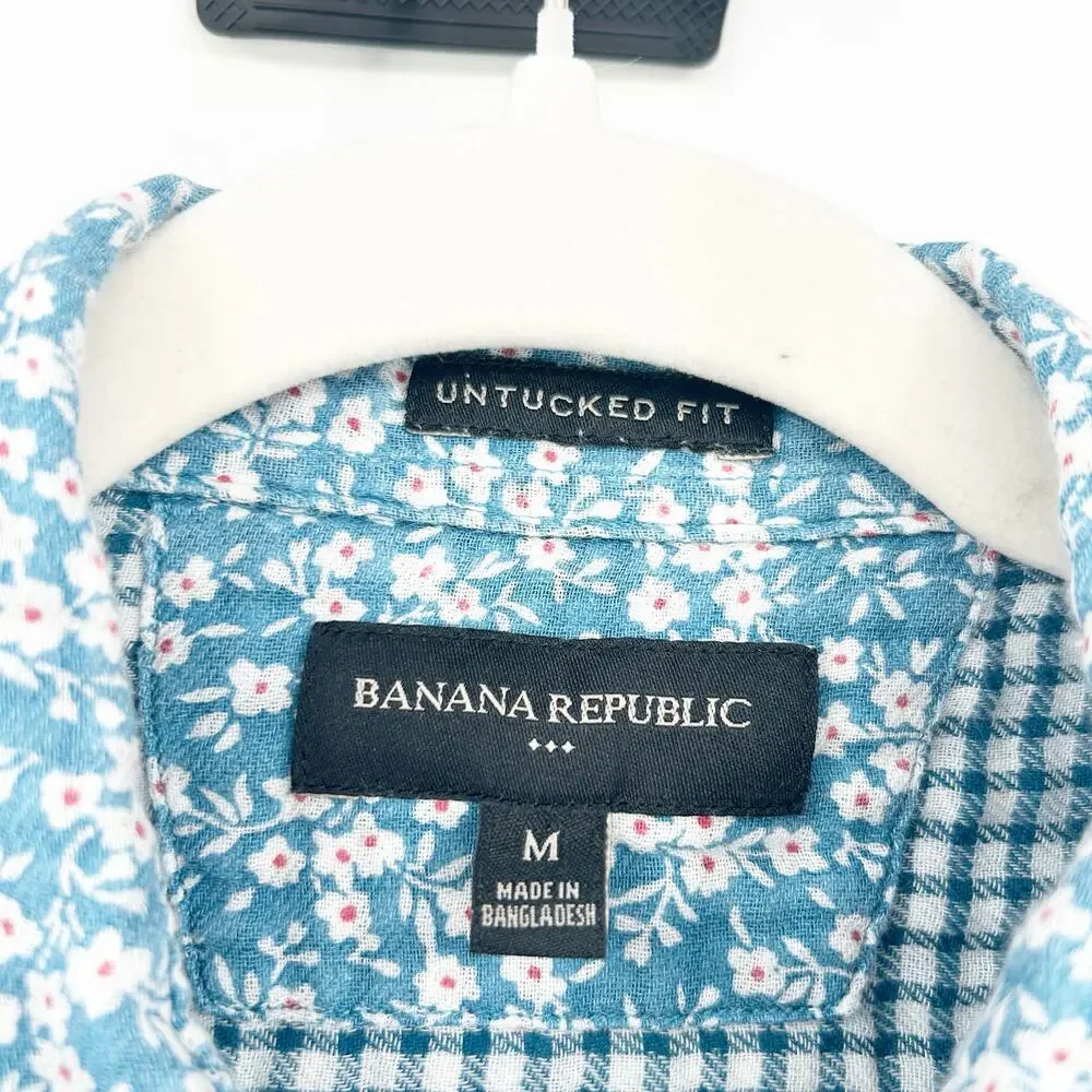 Banana Republic‎ Mens Untucked Fit Gauzy Cotton Ditsy Floral Button Up Shirt M